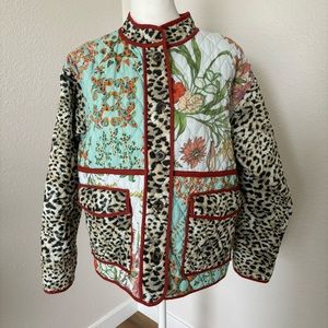Johnny Was Liliana Quilted Patch Pocket Jacket in Leopard and Floral. Size XS/S